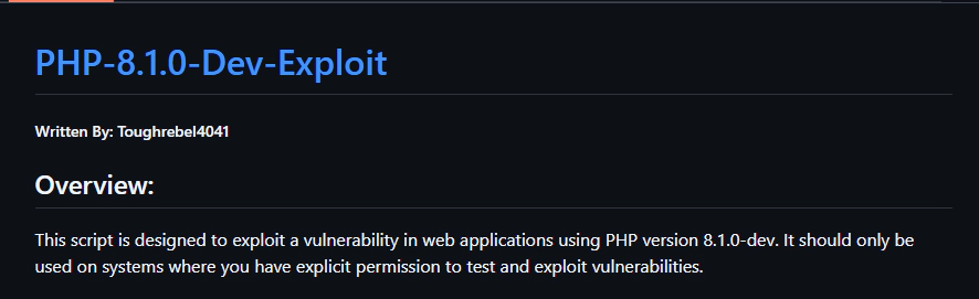 PHP/8.1.0-DEV Exploit