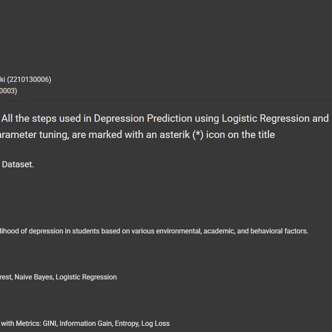 Pembangunan Model Prediksi Depresi Pelajar Berdasarkan Faktor Lingkungan dan Akademis